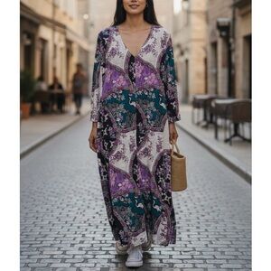Natori Vintage Muumuu Retro Kaftan Satin Dress